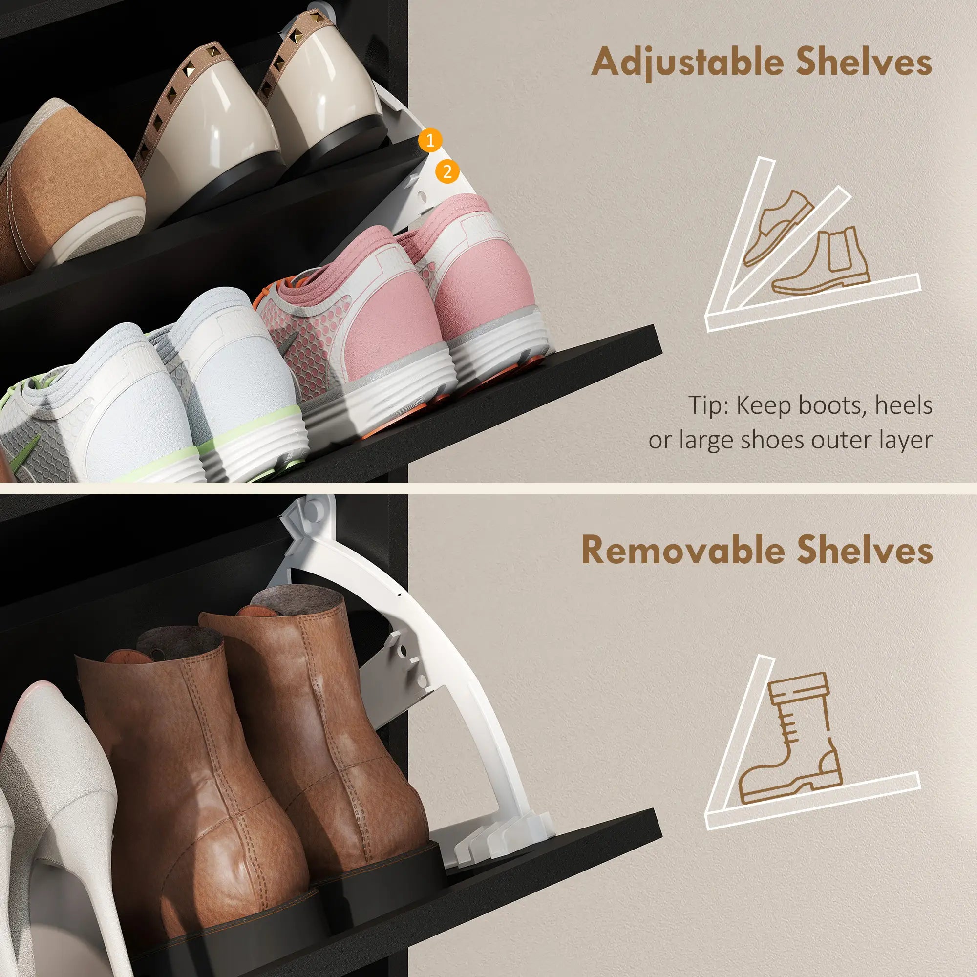 Shoe Storage Cabinet, 2 Flip Drawers, Farmhouse Narrow, Holds 16 Pairs, Black Shoe Storage Cabinets & Racks at Gallery Canada