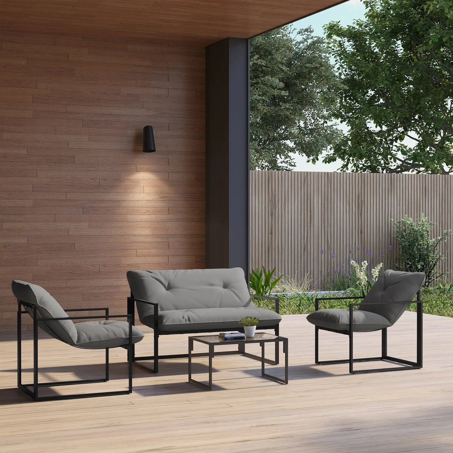 4-Piece Outdoor Furniture Set, Patio Set with Glass Table, Grey Patio Furniture Sets at Gallery Canada