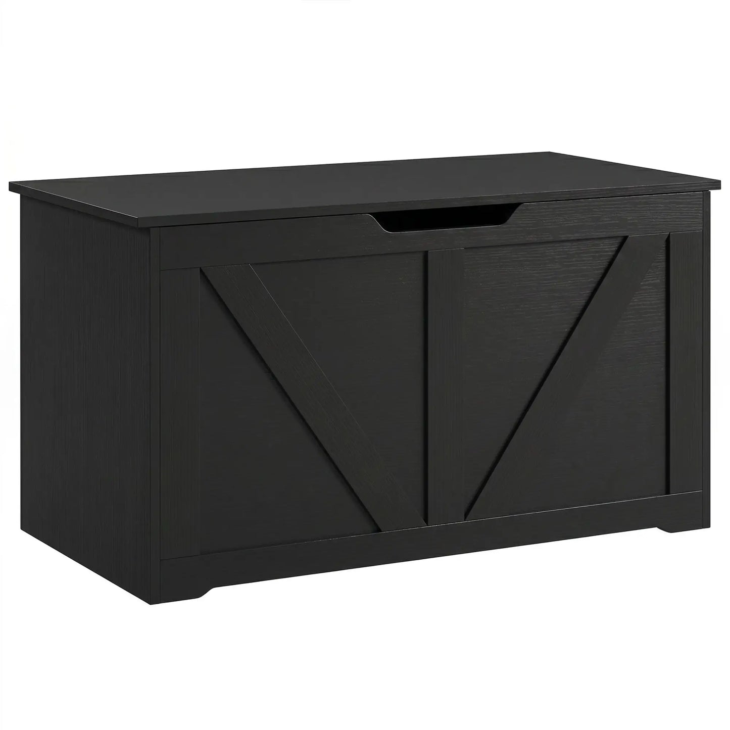 31.5 Inch Storage Chest Trunk with Safety Hinge, Black Wood Grain, Black