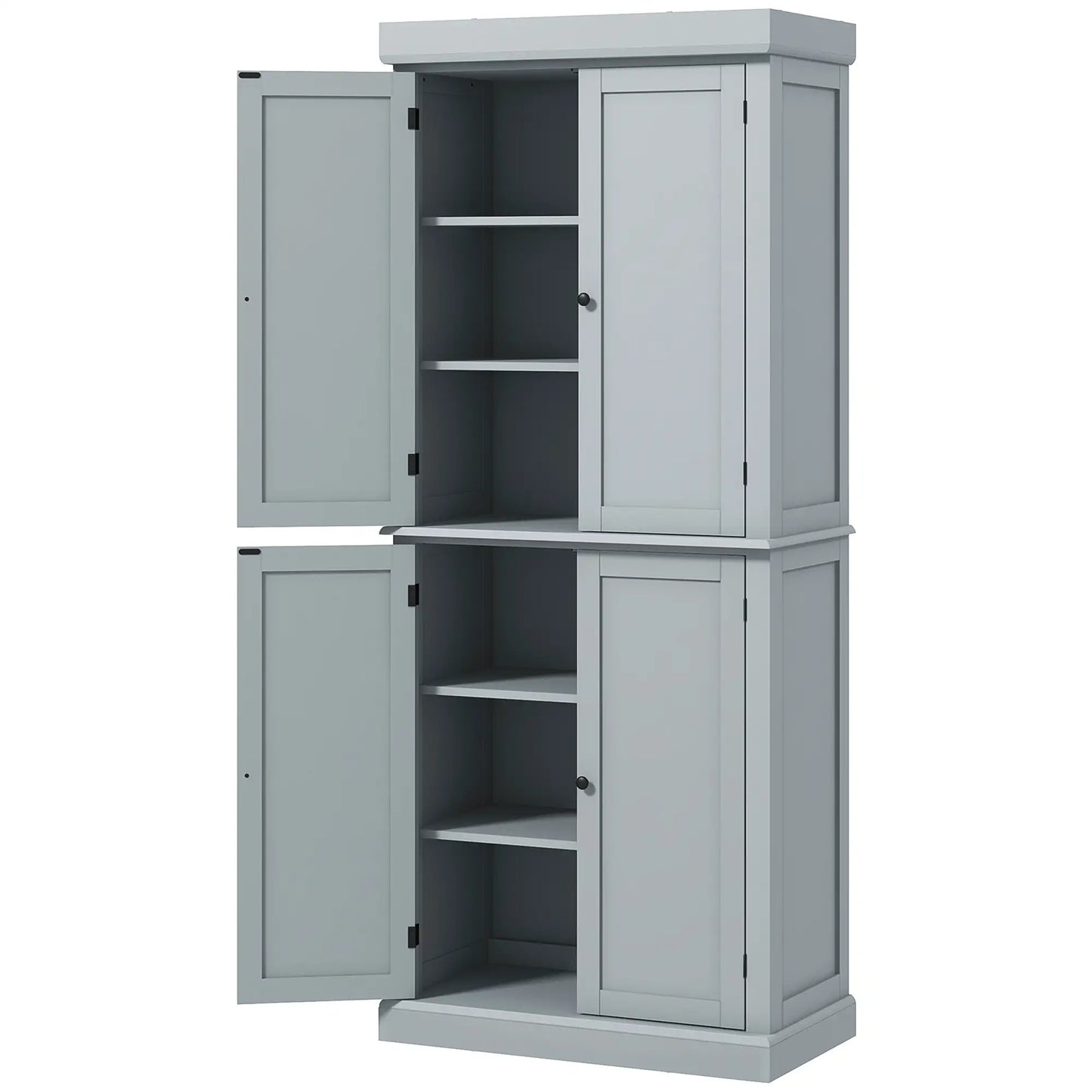 72.5" Freestanding Kitchen Pantry, 4 Doors, Grey Kitchen Pantry Cabinets at Gallery Canada