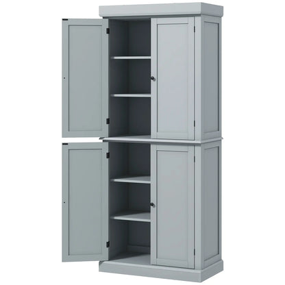 72.5" Freestanding Kitchen Pantry, 4 Doors, Grey Kitchen Pantry Cabinets at Gallery Canada