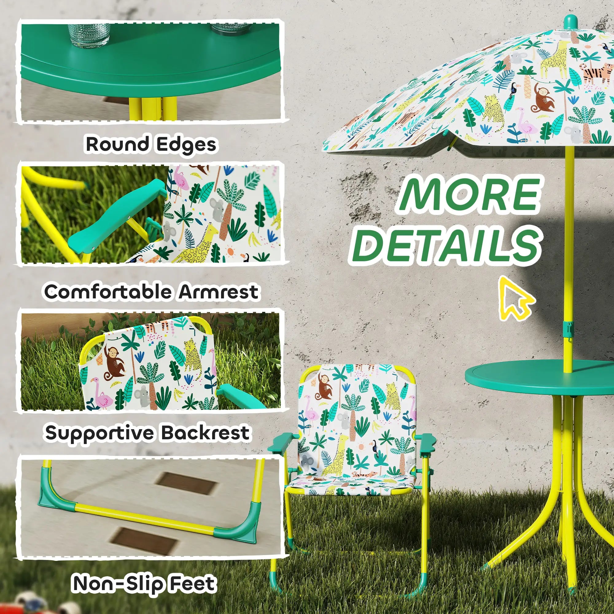 Kids Picnic Table Set, 2 Folding Chairs, Umbrella, Green Kids Outdoor Furniture at Gallery Canada