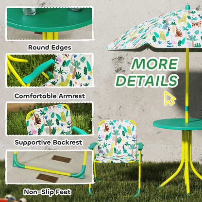 Kids Picnic Table Set, 2 Folding Chairs, Umbrella, Green Kids Outdoor Furniture at Gallery Canada