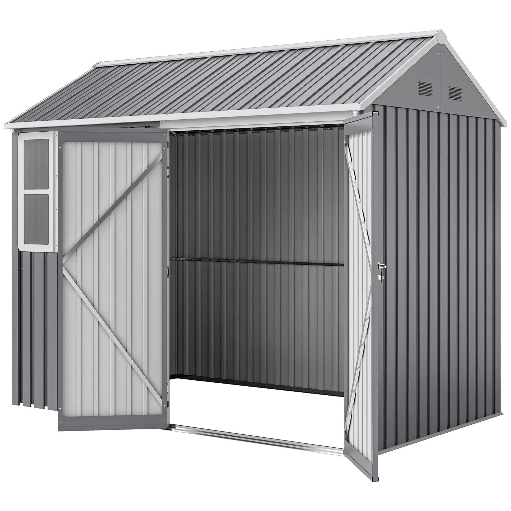 8.5' x 5.5' Metal Garden Shed, Outdoor Storage, Lockable Door, Light Grey Sheds Light Grey at Gallery Canada