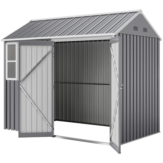 8.5' x 5.5' Metal Garden Shed, Outdoor Storage, Lockable Door, Light Grey Sheds Light Grey at Gallery Canada