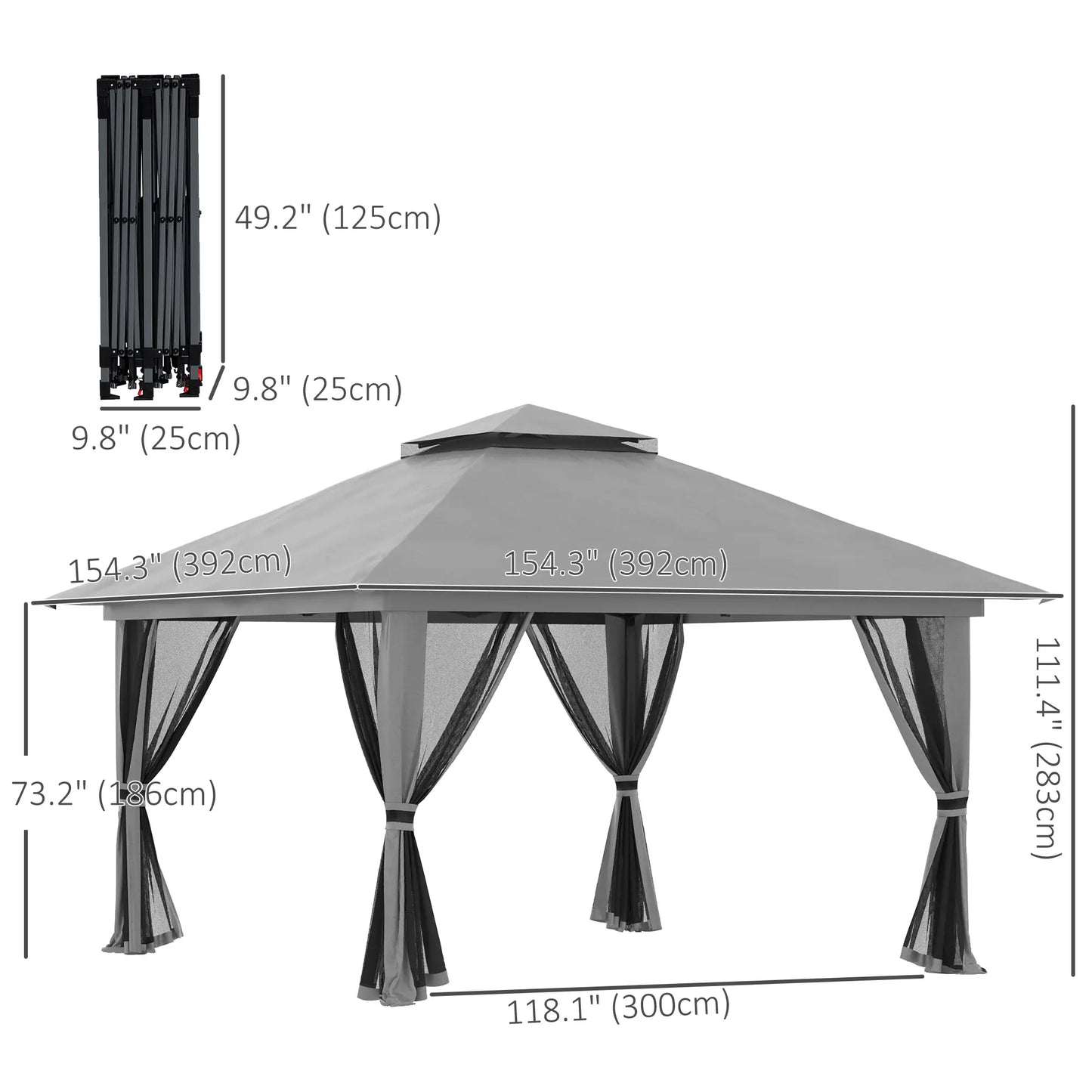 13' x 13' Pop Up Canopy, 2-Tier Roof Tent with Net, Carry Bag, Grey Pop Up Canopies at Gallery Canada