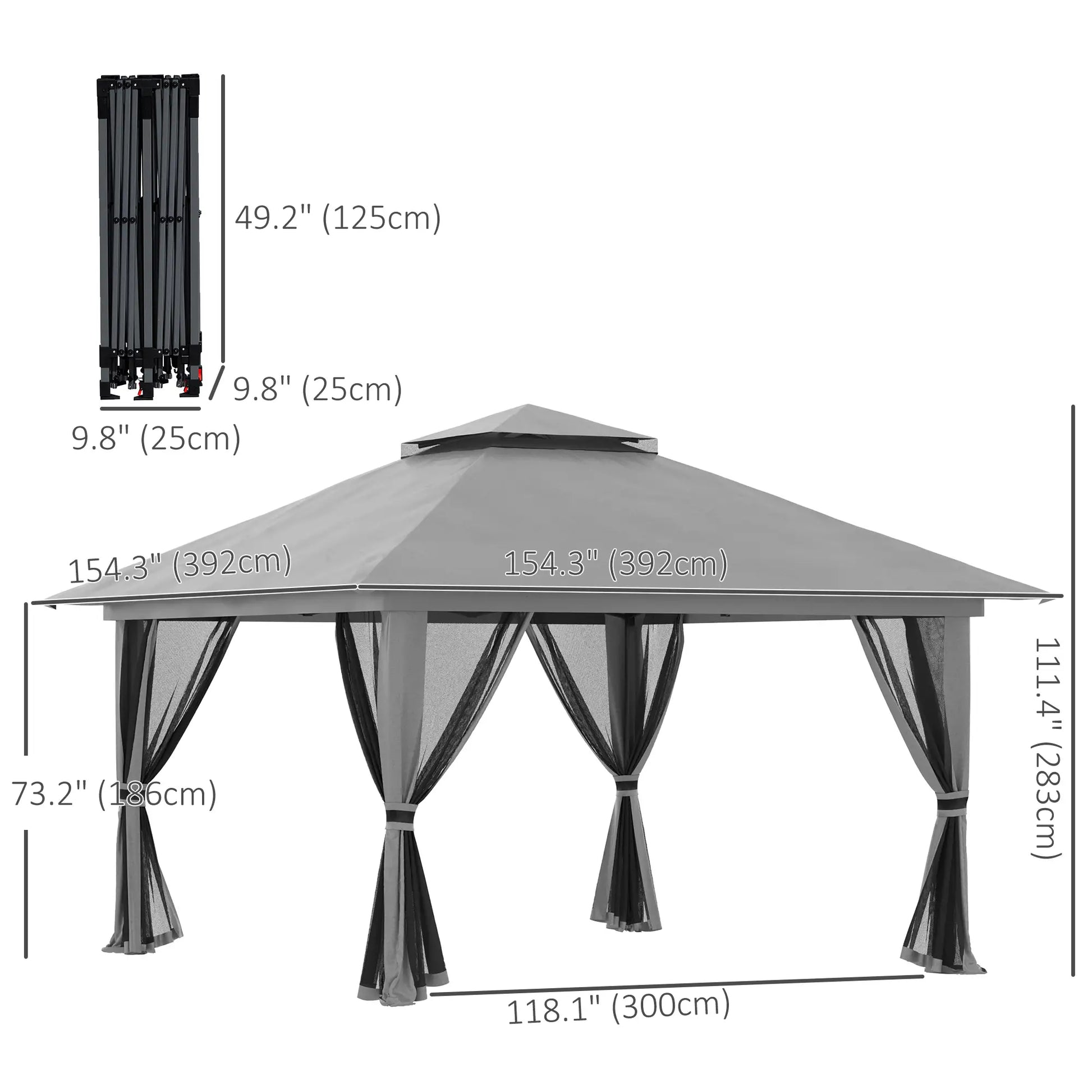 13' x 13' Pop Up Canopy, 2-Tier Roof Tent with Net, Carry Bag, Grey Pop Up Canopies at Gallery Canada
