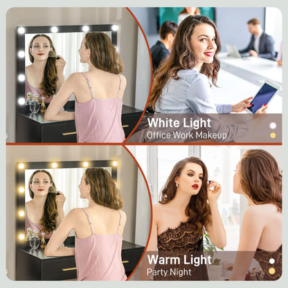 Makeup Vanity Desk Set with Stool, LED Mirror, Drawers, Black Dressing & Vanity Tables at Gallery Canada