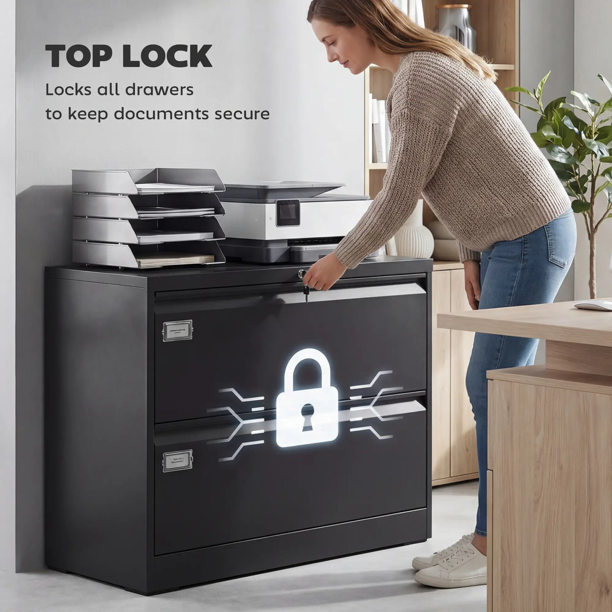 2 Drawer Lateral Filing Cabinet, Lockable Steel, A4 Letter Legal Size, Black Office Cabinets & Cupboards at Gallery Canada