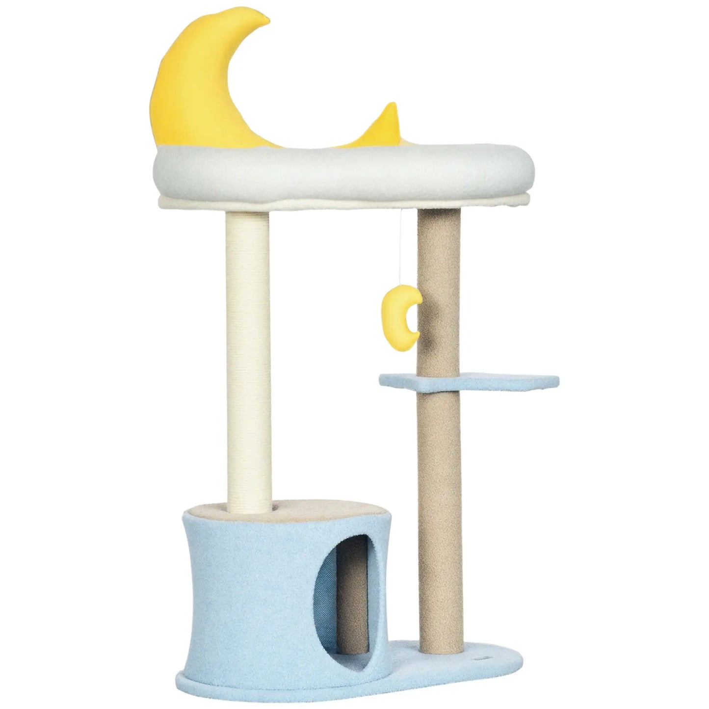 Moon Cat Tower, Teddy Fleece House Bed, Scratching Post, Hanging Toy, Star Platform 41", Blue Cat Towers Blue, Yellow at Gallery Canada
