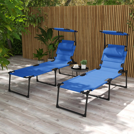 Folding Chaise Lounge, Adjustable Sunroof, Quick Dry Padded, Outdoor, Blue Lounger Chairs Black, Blue at Gallery Canada