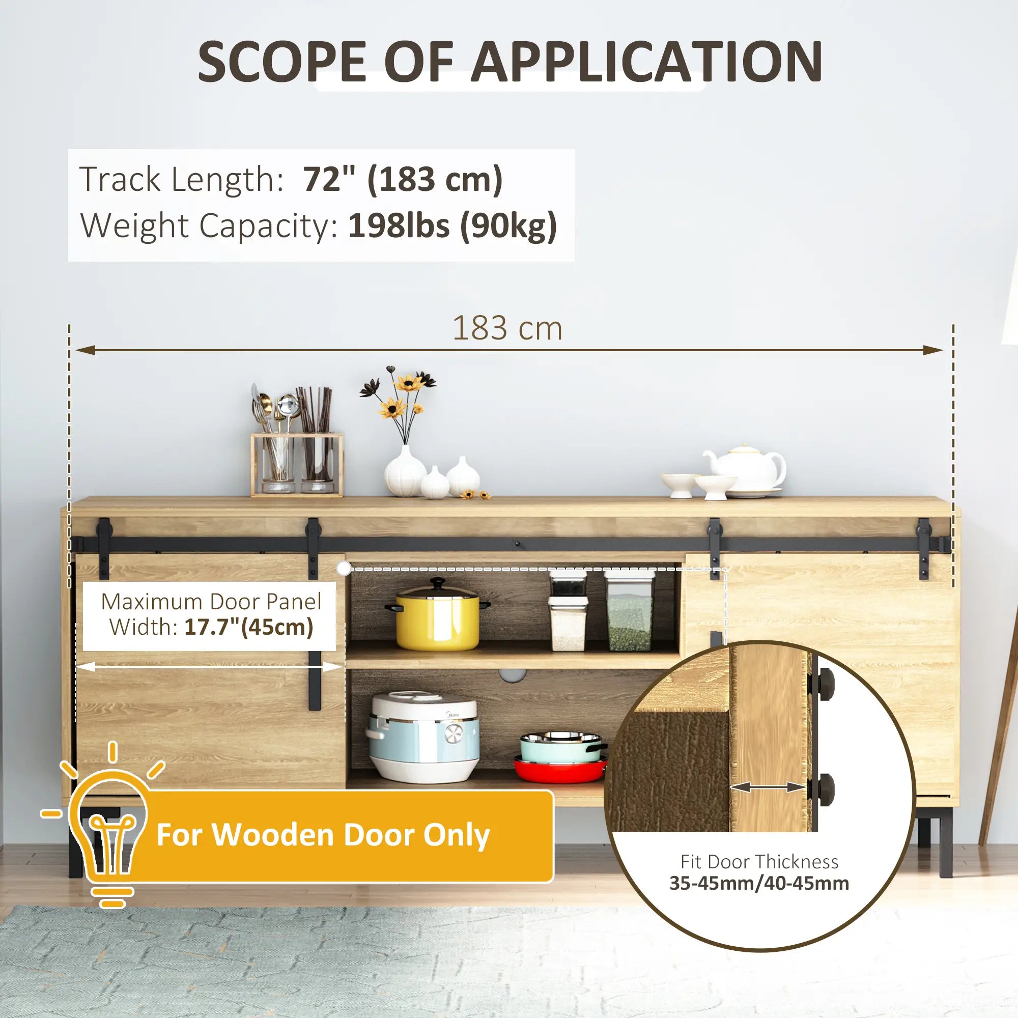 Mini Sliding Barn Door Hardware Kit, Double Doors, 17.7