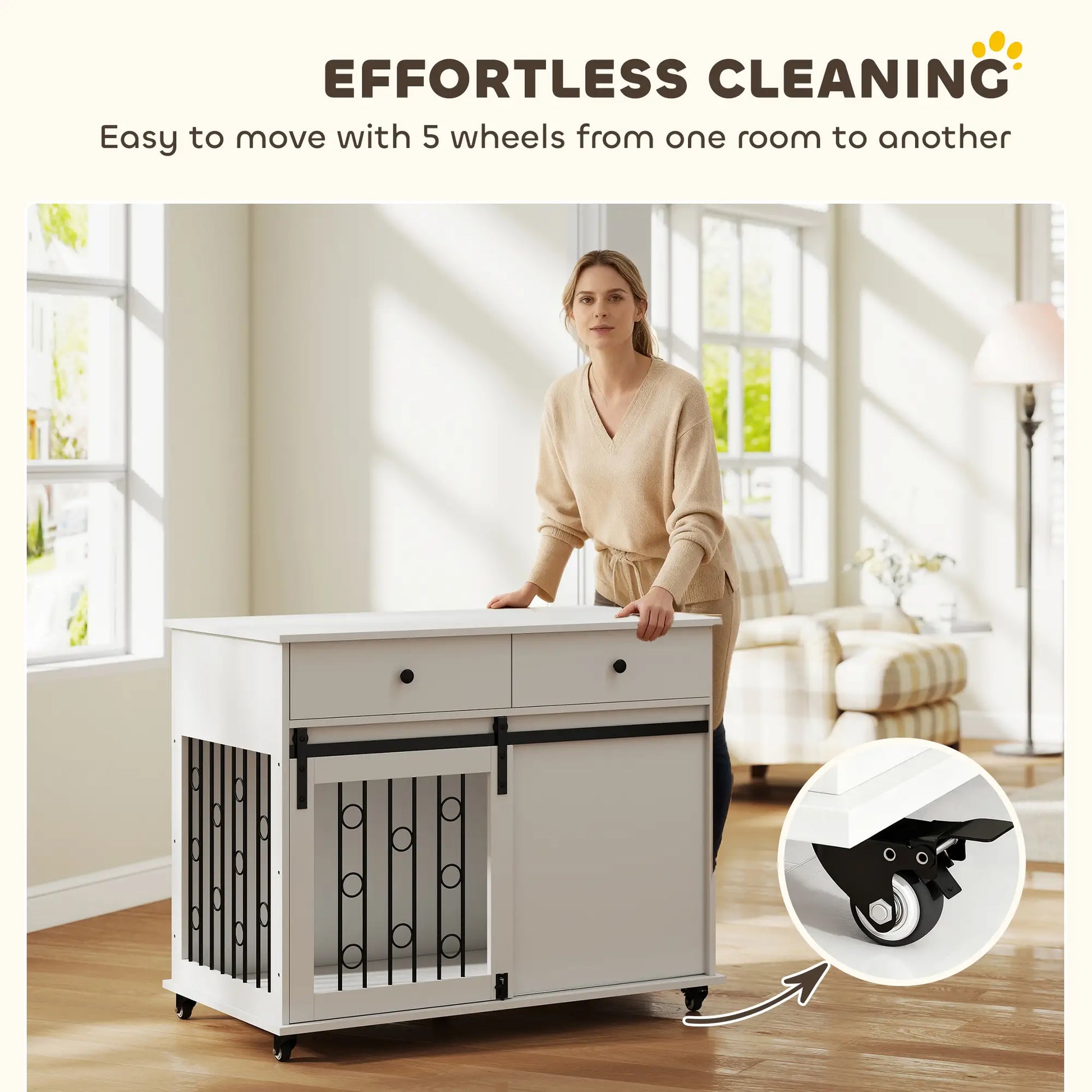 39 Inch Dog Crate Furniture, Indoor Kennel with Drawers, Wheels, Oak Dog Cages & Crates at Gallery Canada