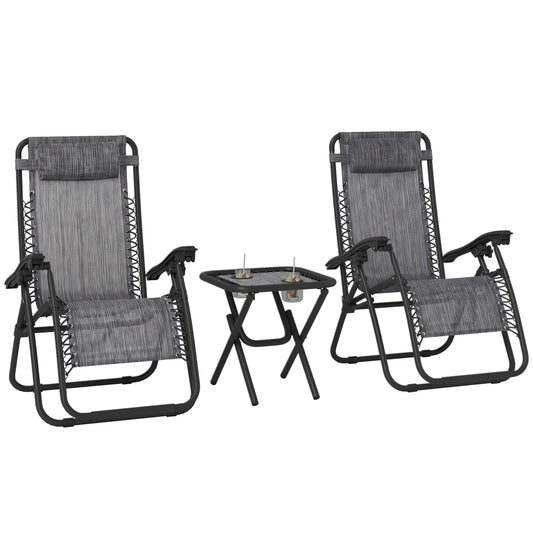 Zero Gravity Chair Set of 2, Patio Chair with Side Table, Dark Grey Lounger Chairs Dark Grey at Gallery Canada