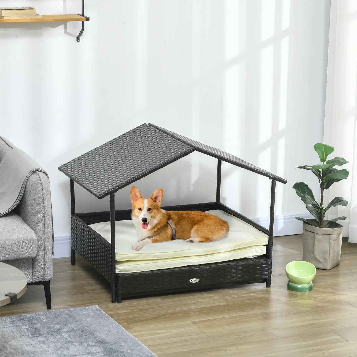 Extendable Wicker Dog Bed, Soft Cushion Washable Cover, Small Medium Dogs, Cream White Houses, Kennels & Pens at Gallery Canada