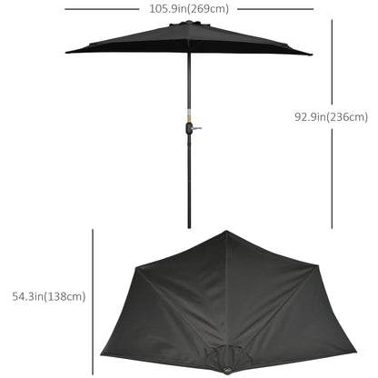 9ft Half Round Outdoor Umbrella, Patio Sun Shade, 5 Ribs, Black Sun Umbrellas at Gallery Canada