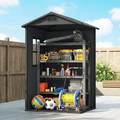 4' x 3' Plastic Garden Shed With Floor, Lockable Door, Window, Vent, Dark Grey Sheds at Gallery Canada