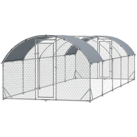 Galvanized Metal Chicken Coop Walk-in Enclosure, 9.2' × 31.2' × 6.4', Silver Chicken Coops Silver at Gallery Canada