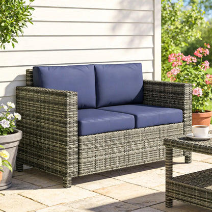 Wicker Outdoor Sofa, All Weather Patio Loveseat With Cushions, Dark Blue Patio Furniture Sets at Gallery Canada