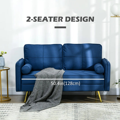 56 Upholstered Loveseat Sofa, 2 Seater with Back Cushions, Blue 2-Seater Sofas at Gallery Canada