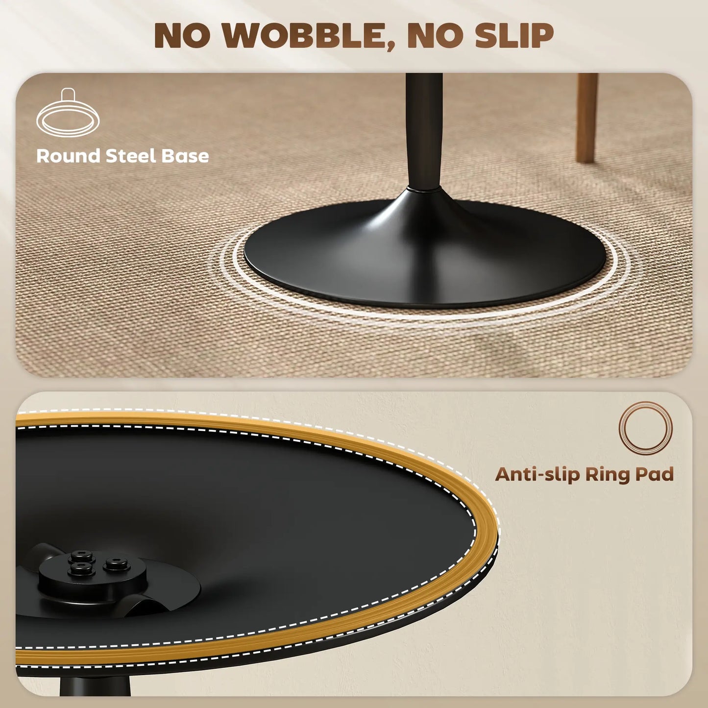 27.6" Round Kitchen Table for 2, Wood Veneer, Steel Base, Black Dining Tables at Gallery Canada