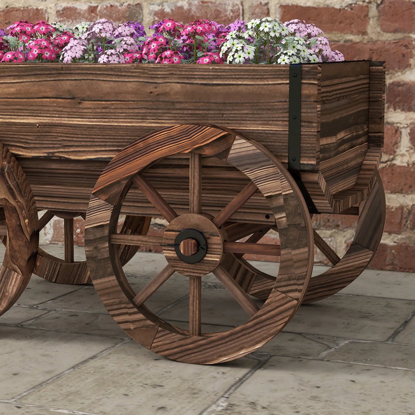 Wooden Wagon Planter Box, Raised Garden Bed, Carbonized Elevated Garden Beds at Gallery Canada