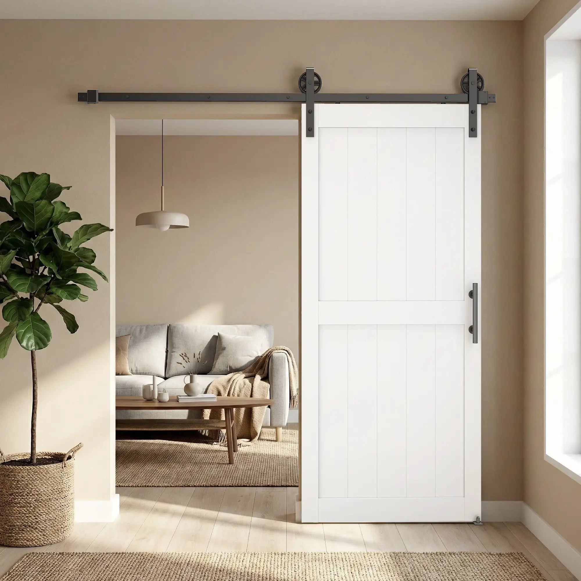 32inx84in Barn Door, Sliding Hardware Kit, Upgraded Rollers, White Door Hardware at Gallery Canada
