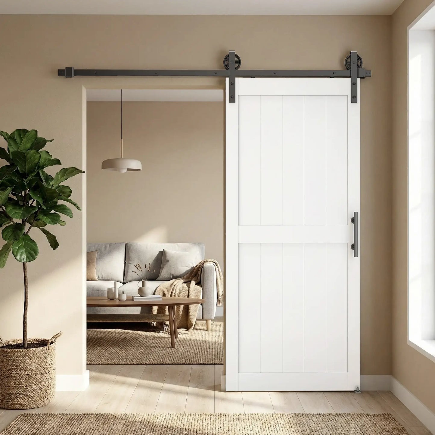 32inx84in Barn Door, Sliding Hardware Kit, Upgraded Rollers, White Door Hardware at Gallery Canada