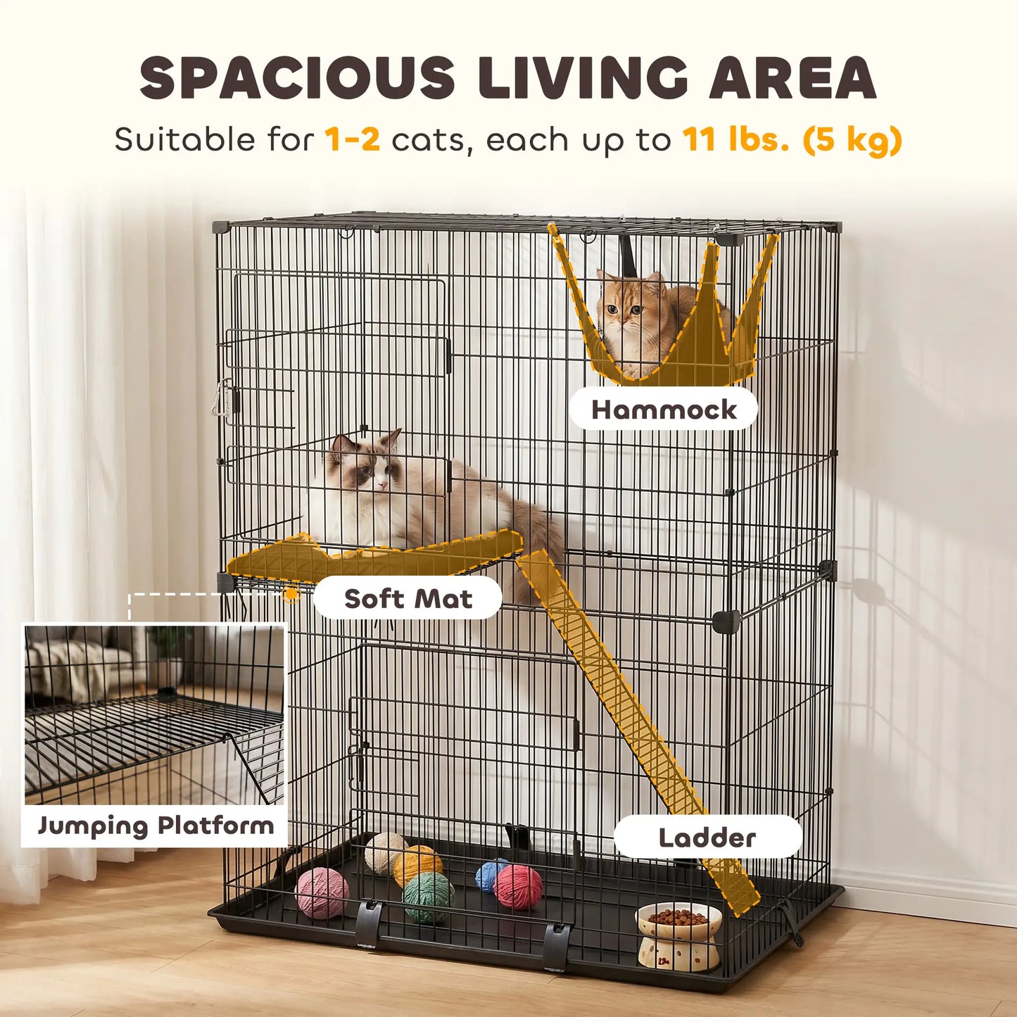 2-Tier Cat Cage Indoor, Detachable Metal Wire Kennel with Hammock, Platform, Tray and Cushion for 1-2 Kittens Cat Houses at Gallery Canada