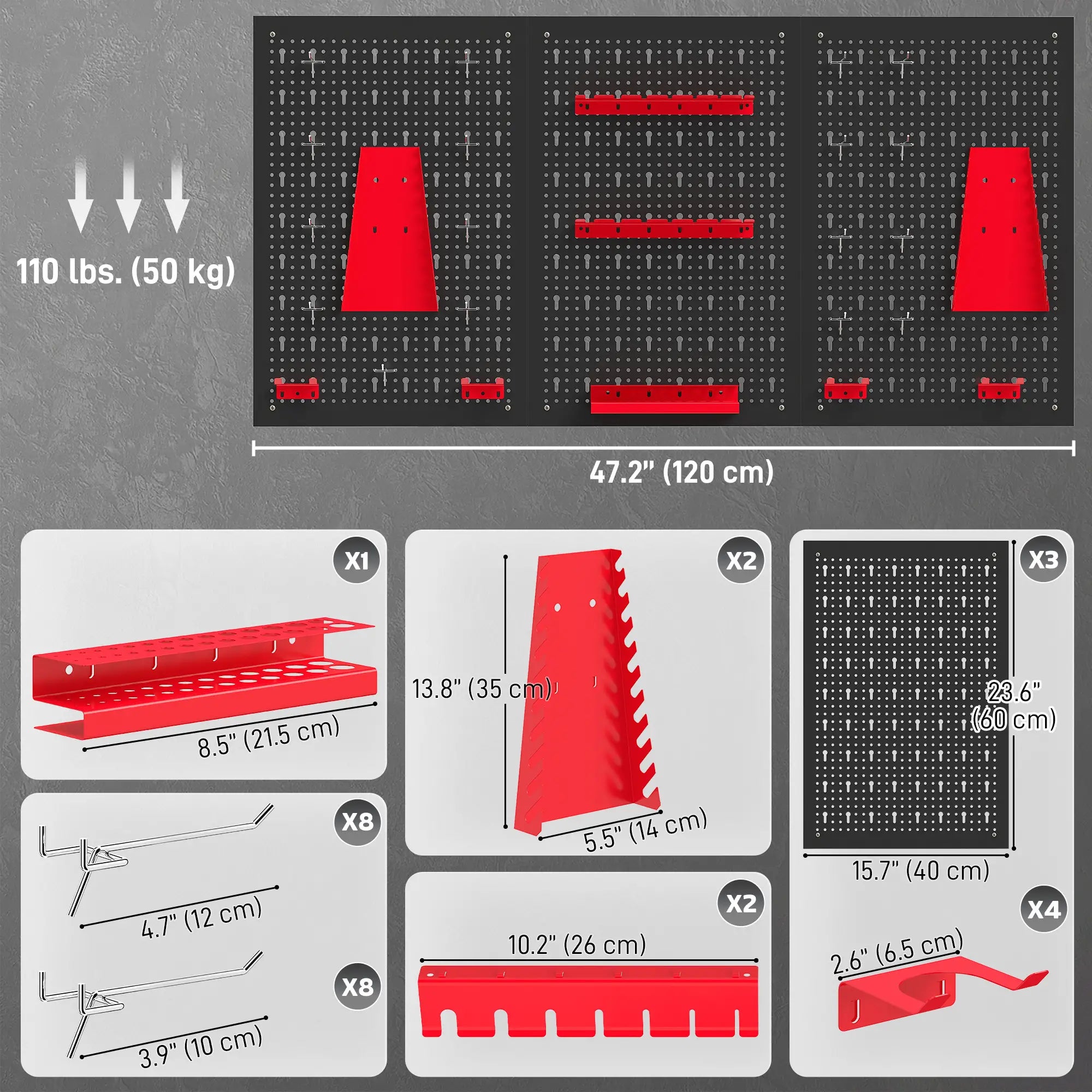28 Piece Metal Peg Board with Accessories, Shelf Tool Organizer, Black and Red Tool Organizers at Gallery Canada