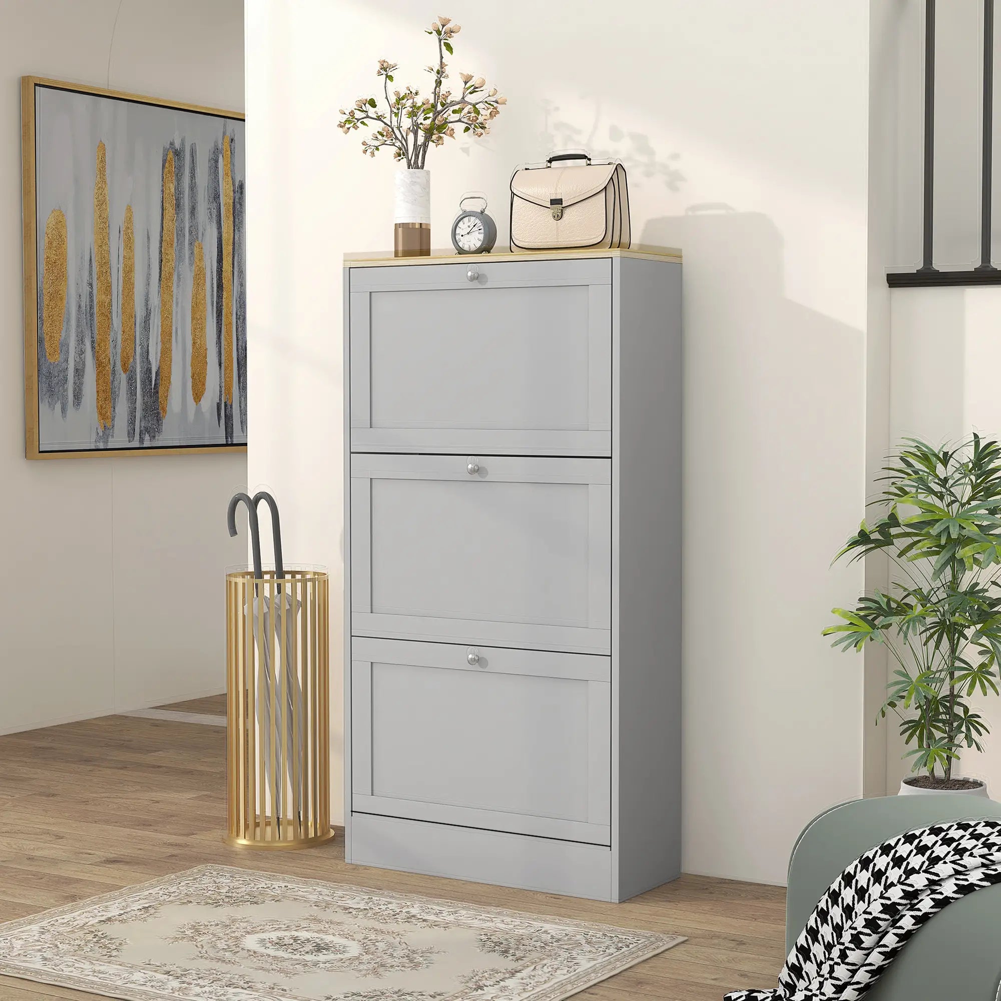 Modern Shoe Storage, 3 Flip Drawers, Adjustable Shelves, 18 Pairs, Grey Shoe Storage Cabinets & Racks at Gallery Canada