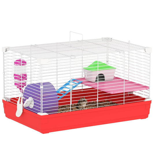 18.5'' Hamster Cage, Exercise Wheel, Water Bottle, 2 Storey, Red Hamster Cages Red and White at Gallery Canada