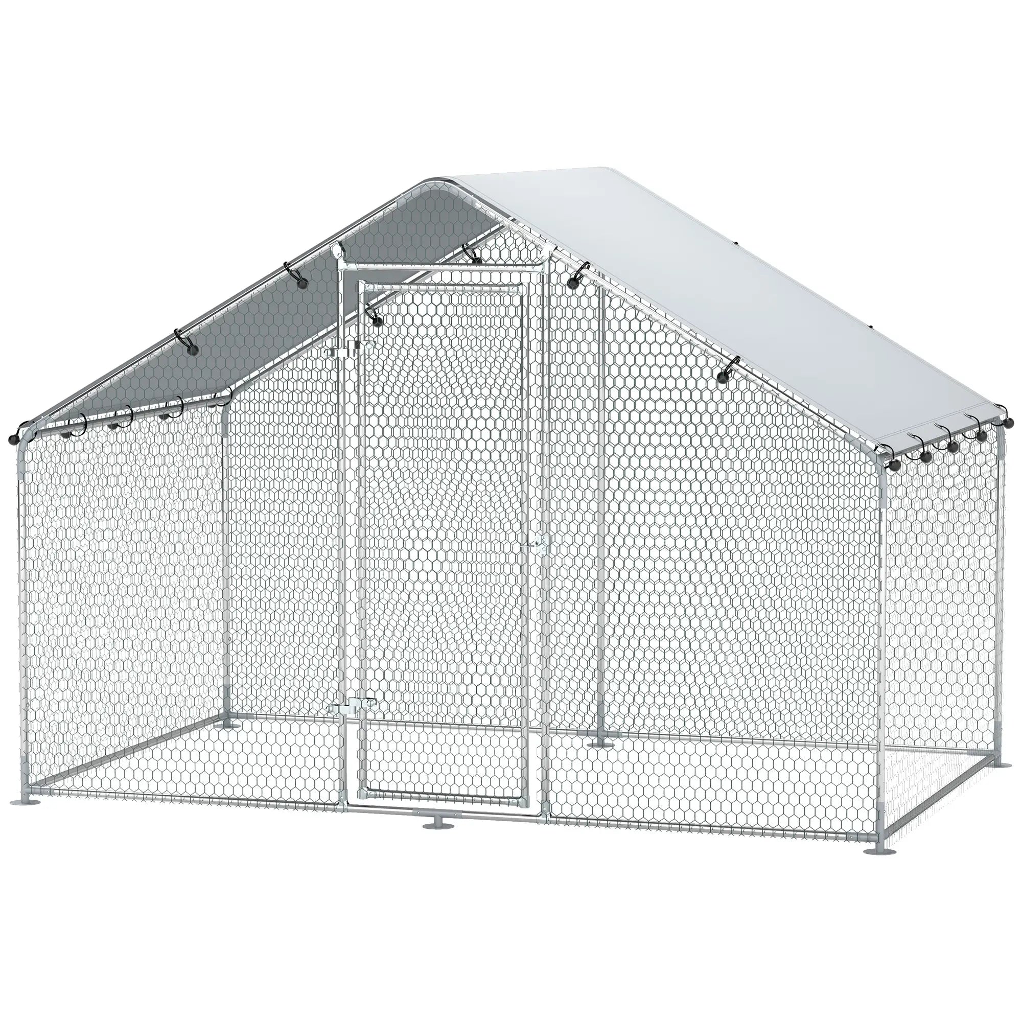 Metal Chicken Coop, 9.8 x 5.6 FT, Walk-In Run With Cover, Lockable Door Chicken Coops Silver at Gallery Canada