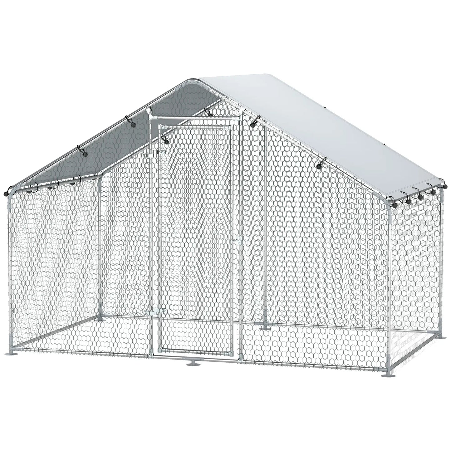 Metal Chicken Coop, 9.8 x 5.6 FT, Walk-In Run With Cover, Lockable Door Chicken Coops Silver at Gallery Canada