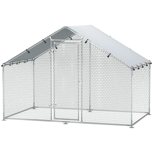 Metal Chicken Coop, 9.8 x 5.6 FT, Walk-In Run With Cover, Lockable Door