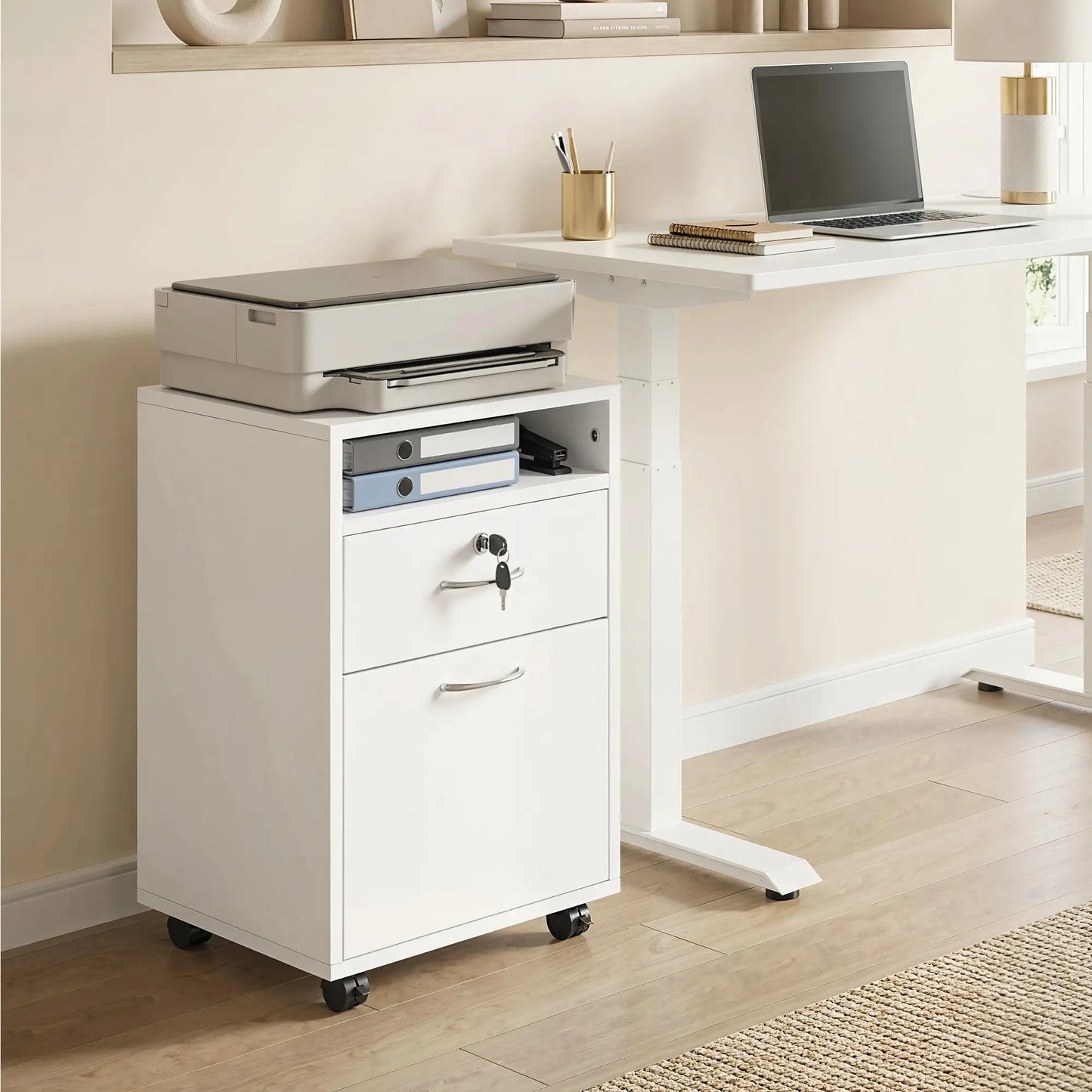 24" Vertical Filing Cabinet with Lock, Mobile, White Office Cabinets & Cupboards at Gallery Canada