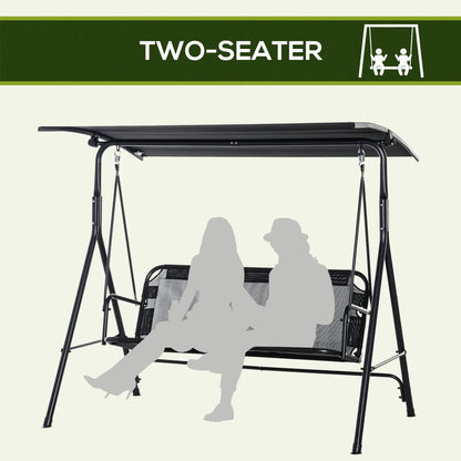 2-Person Porch Swing Chair, Adjustable Canopy, Breathable Seat, Black Patio Swings with Stand at Gallery Canada