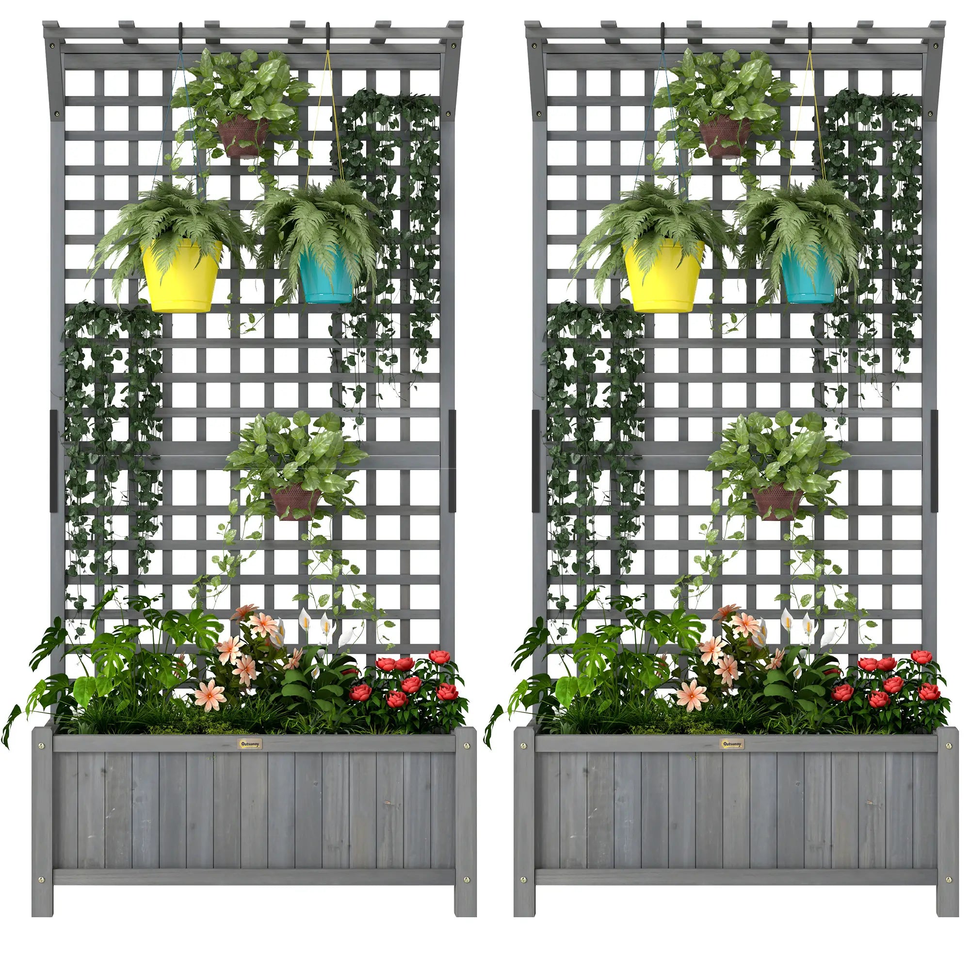 Wood Planter With Trellis, Raised Garden Bed for Privacy Screen, Dark Grey Wooden Planter Boxes Dark Grey at Gallery Canada