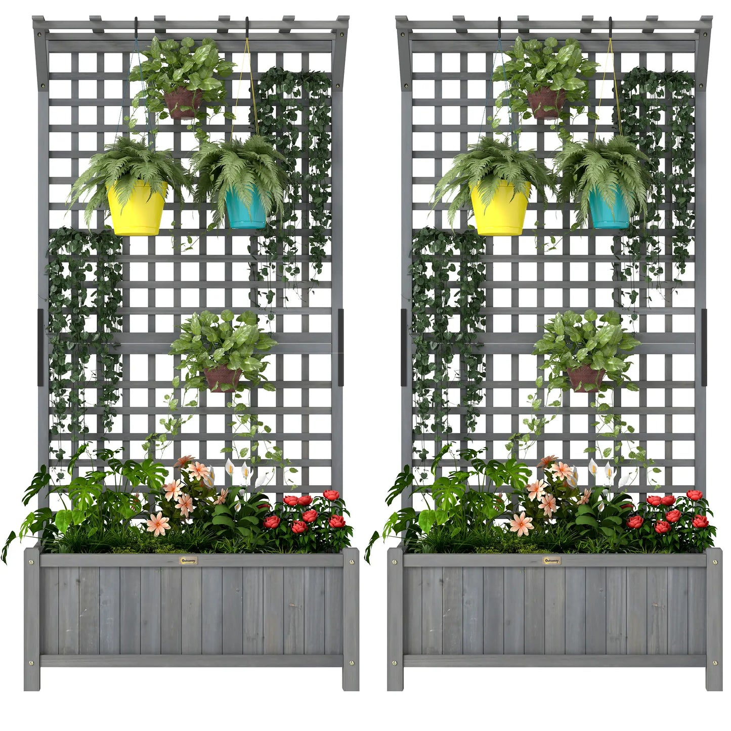 Wood Planter With Trellis, Raised Garden Bed for Privacy Screen, Dark Grey Wooden Planter Boxes Dark Grey at Gallery Canada