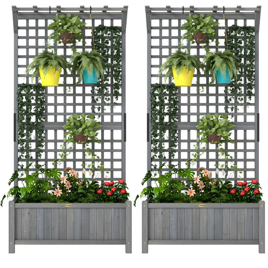 Wood Planter With Trellis, Raised Garden Bed for Privacy Screen, Dark Grey Wooden Planter Boxes Dark Grey at Gallery Canada