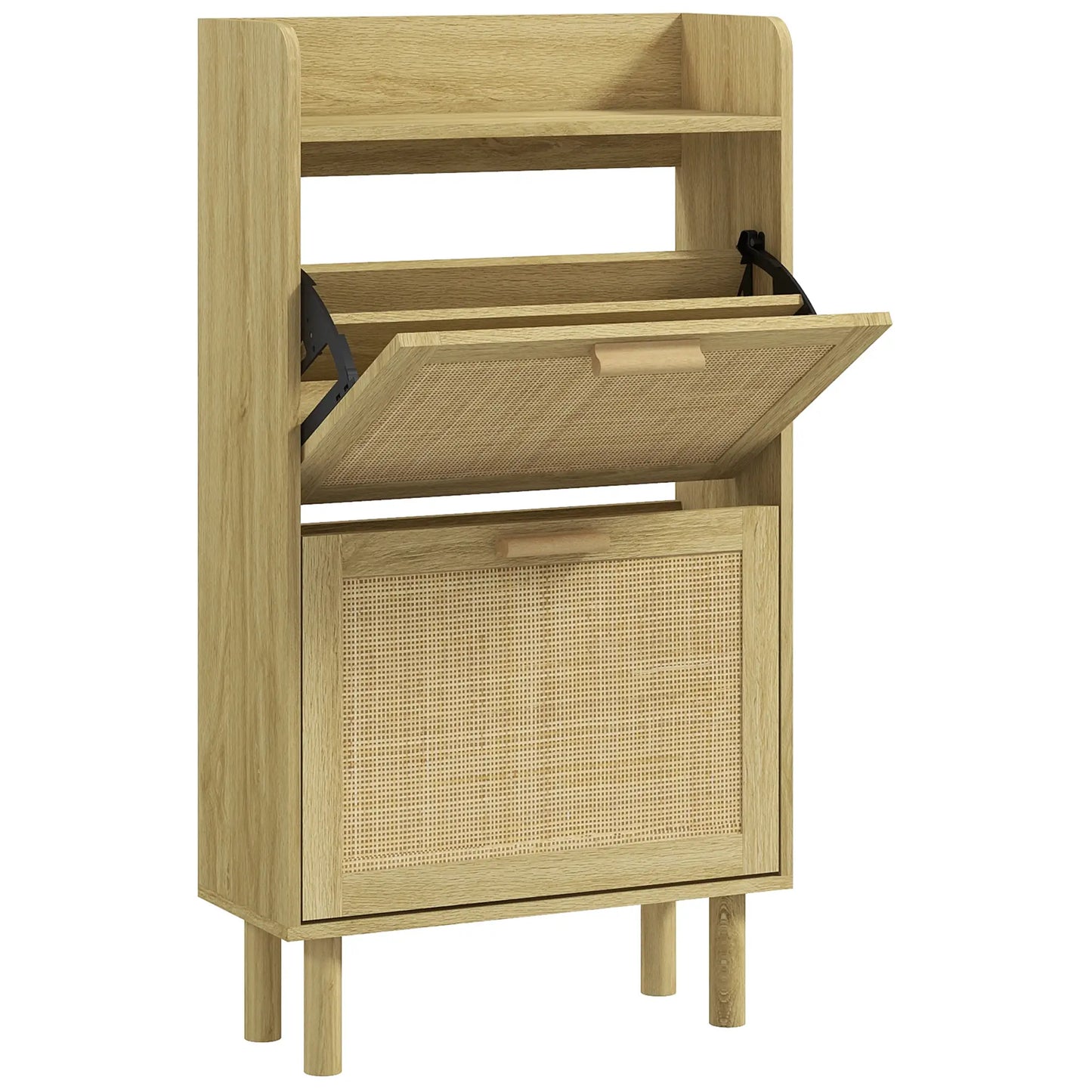 Slim Shoe Storage, 2 Flip Drawers, Adjustable Shelves, 12 Pair, Oak Shoe Storage Cabinets & Racks Oak at Gallery Canada