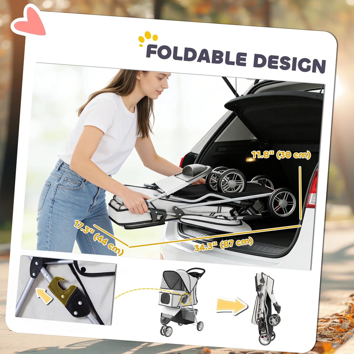 Foldable Dog Stroller, 3 Wheels, Storage Basket, Adjustable Canopy, Grey Dog Bike Trailers & Strollers at Gallery Canada