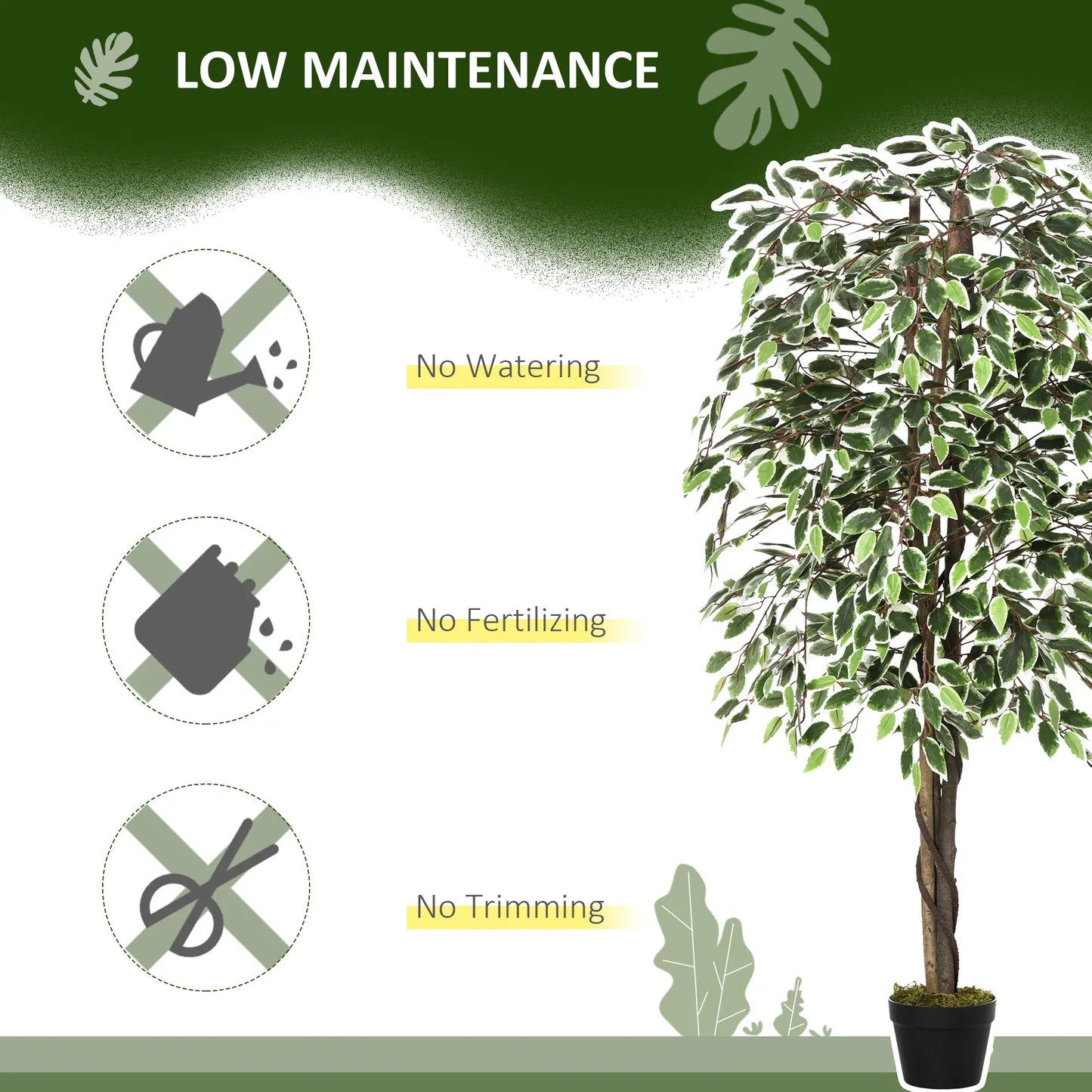 5.3ft Artificial Ficus Tree, Indoor Fake Plant with Pot, Home Office Decor Artificial Trees at Gallery Canada