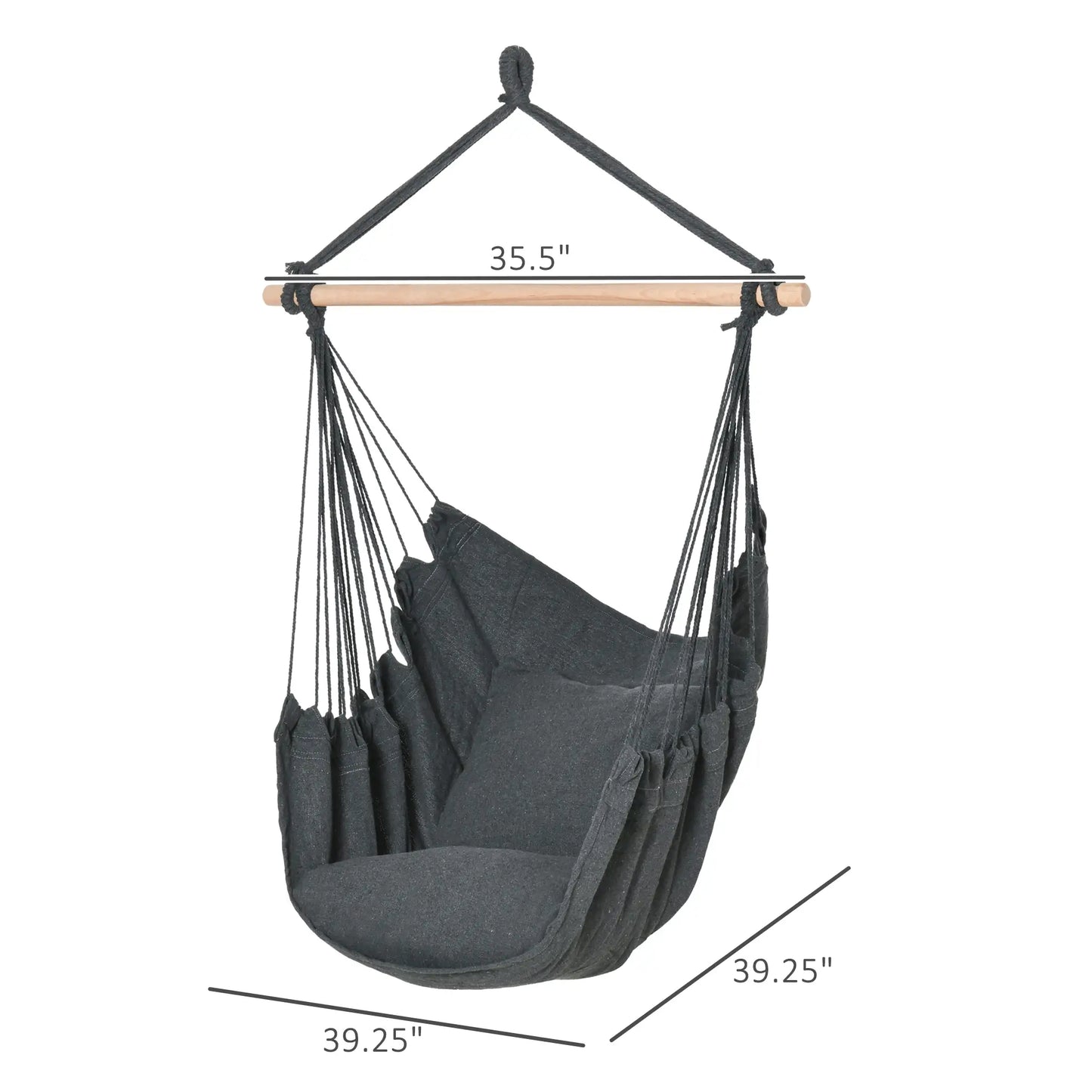 Hanging Macrame Chair, Cotton w/ Two Cushions, Dark Grey Hammock Swings at Gallery Canada