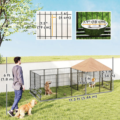 Outdoor Dog Kennel, Rotating Adjustable Bowls, Waterproof UV Cover, 11.3' x 4.7' x 5.1' Houses, Kennels & Pens at Gallery Canada