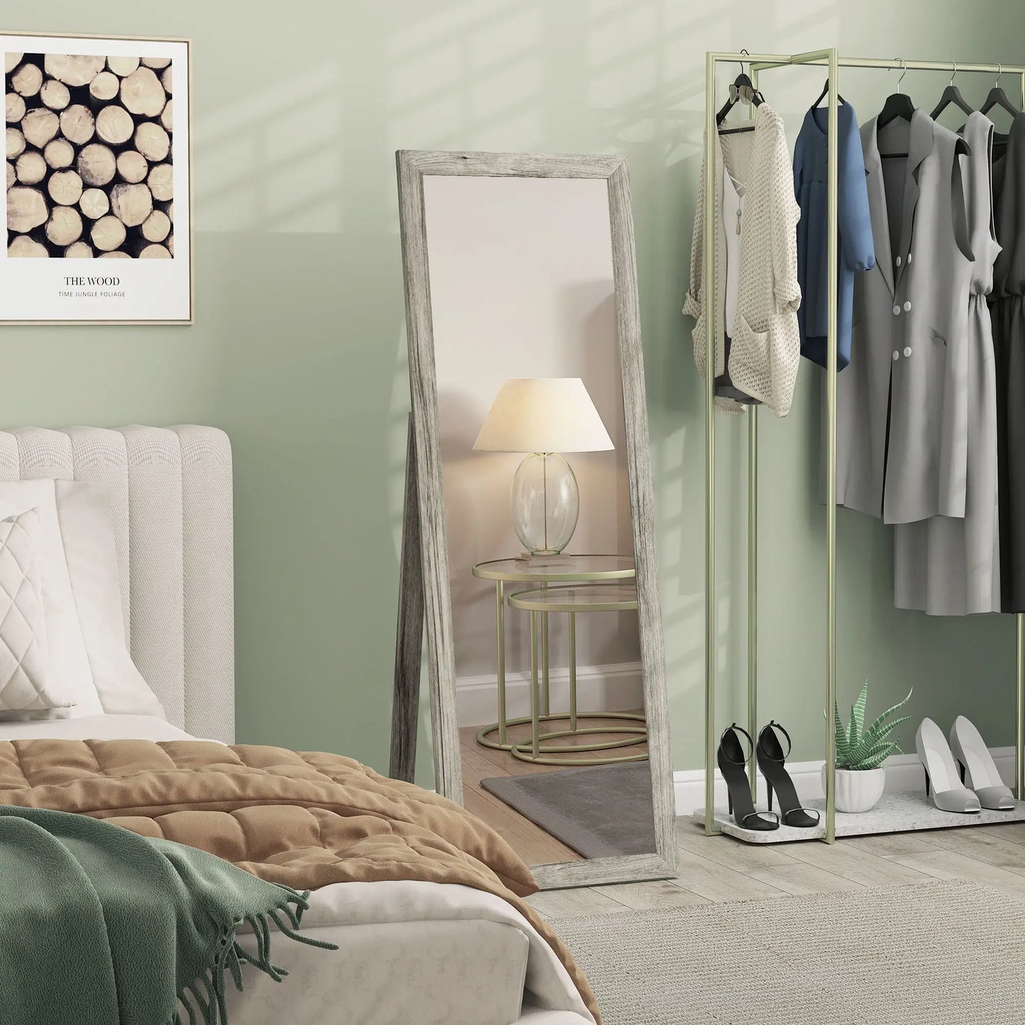 58" x 20" Floor Mirror, Full Body, Bedroom, Living Room, Wood Grain, Grey Full Length Mirrors at Gallery Canada