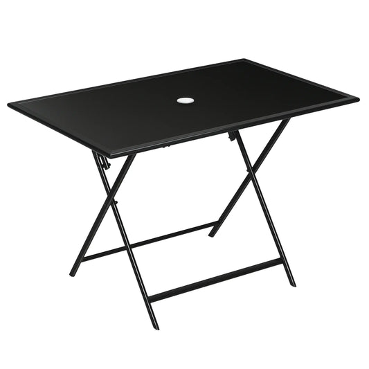 Foldable Outdoor Dining Table, Umbrella Hole, Glass Top, Metal Frame, Black Patio Side Tables Black at Gallery Canada