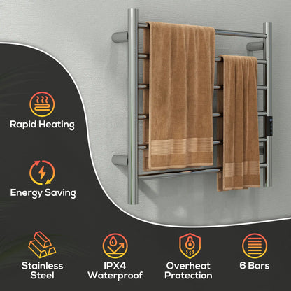 Stainless Steel Smart WiFi Towel Warmer, Wall Mounted, 6 Bars, Adjustable Temperature, Silver Bath Accessories at Gallery Canada