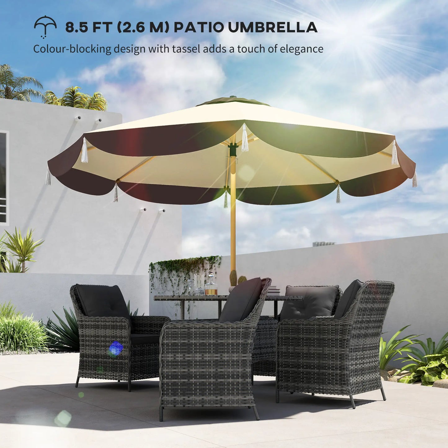 9FT Patio Umbrella, UPF 50+, 8 Ribs, Vented, Beige Sun Umbrellas at Gallery Canada