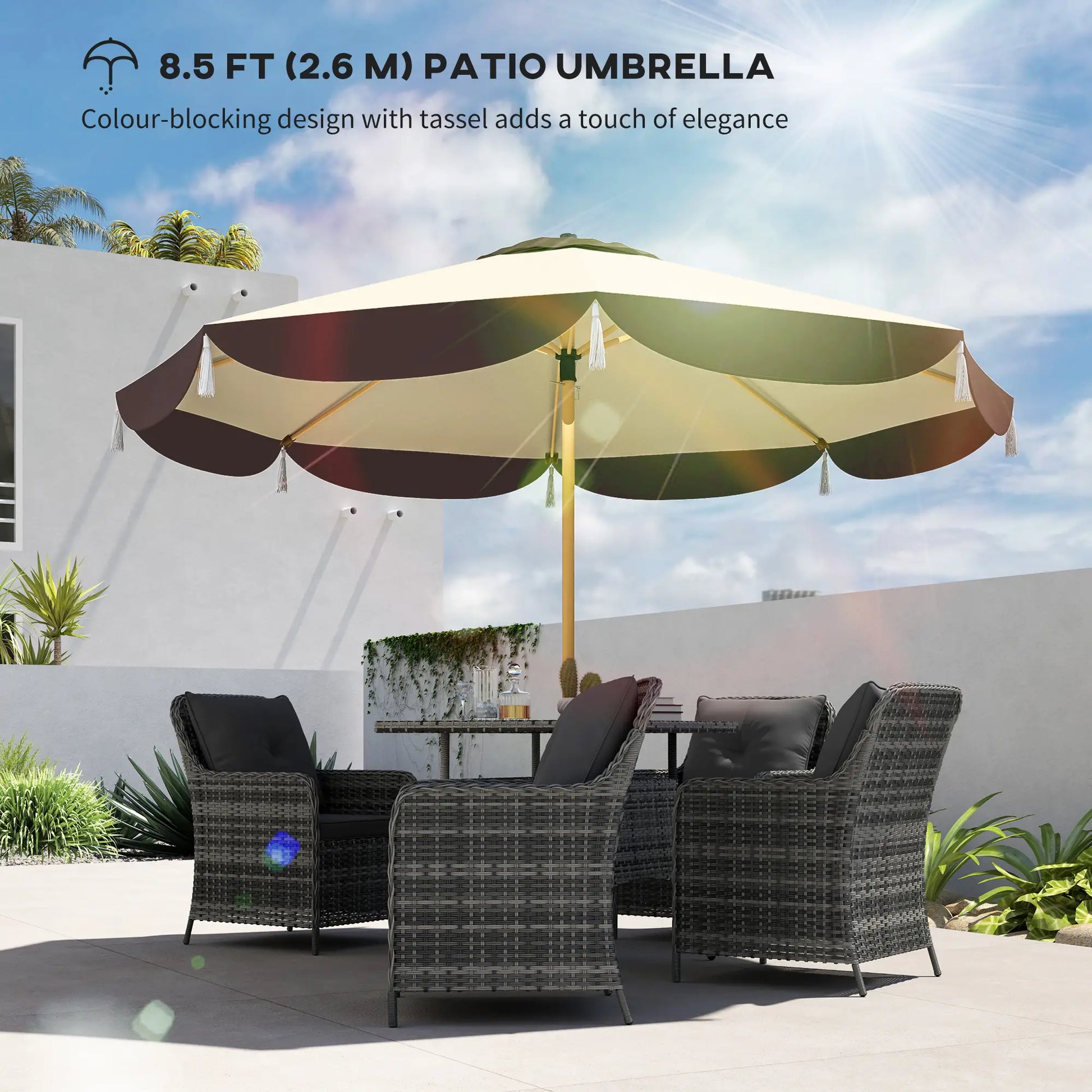 9FT Patio Umbrella, UPF 50+, 8 Ribs, Vented, Beige Sun Umbrellas at Gallery Canada